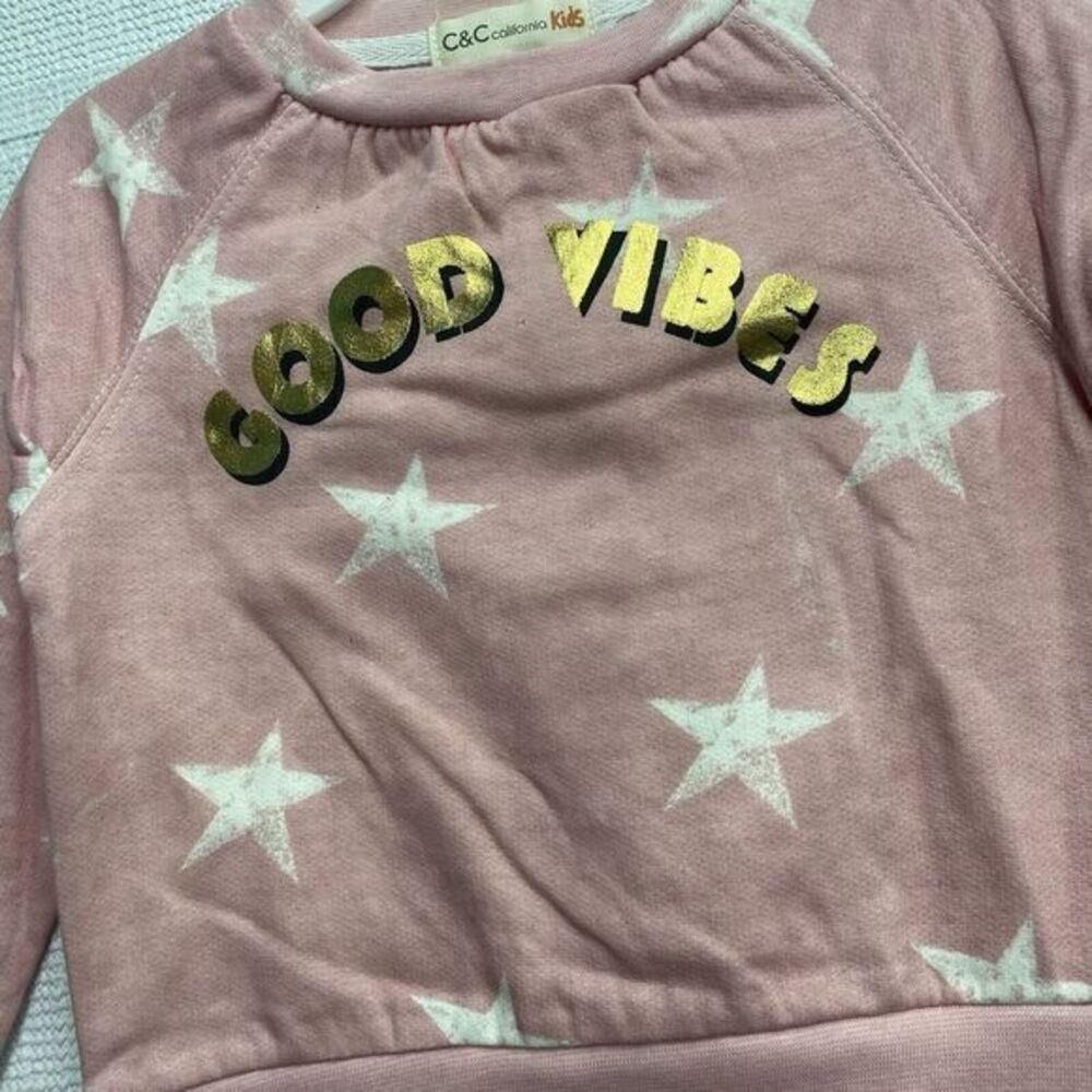 C&C CALIFORNIA 3T‎ Good Vibes Pink Stars Print Pullover Sweatshirt Pants Set